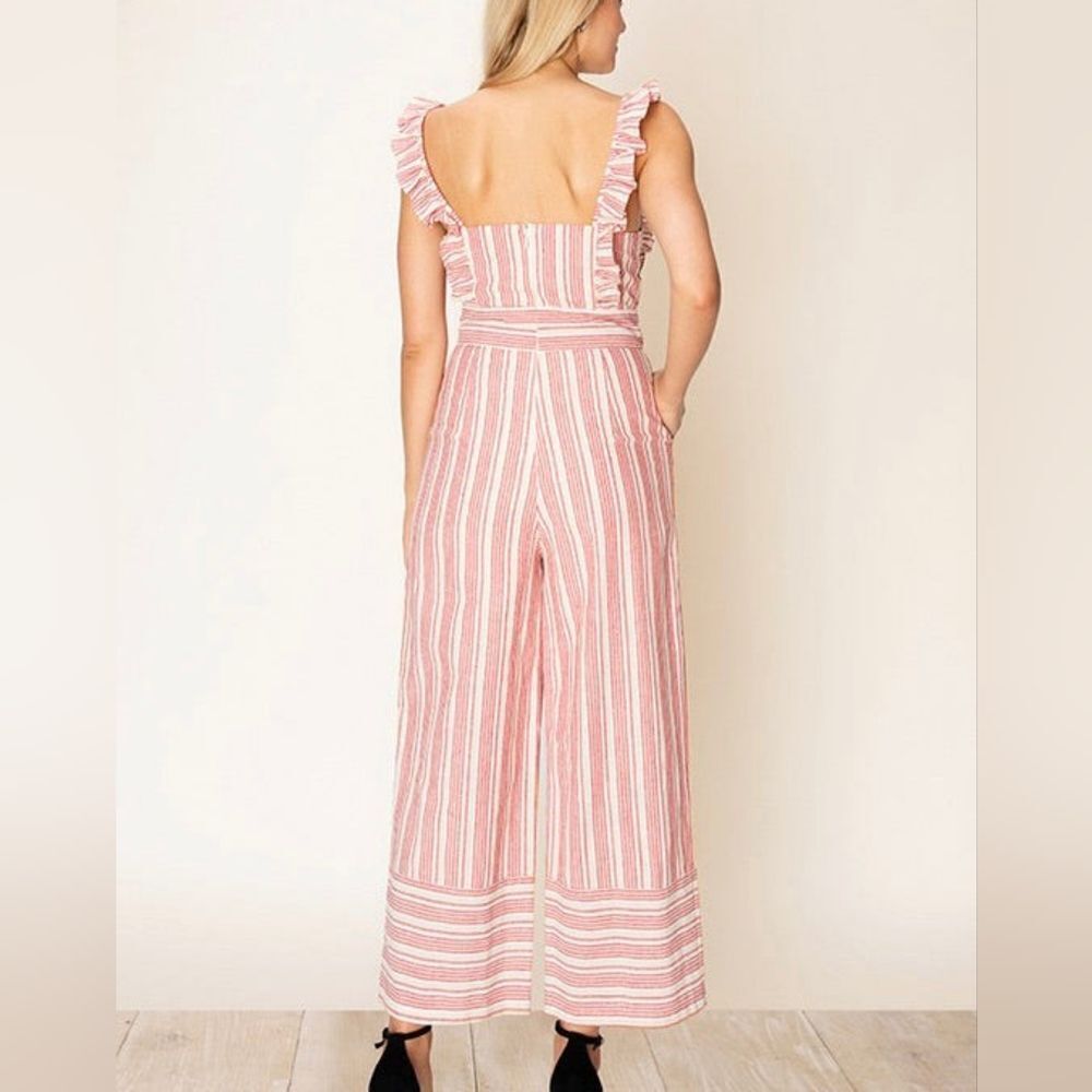 Lulus Emilia Rae Striped Ruffle Culotte Jumpsuit Size M - Picture 7 of 15